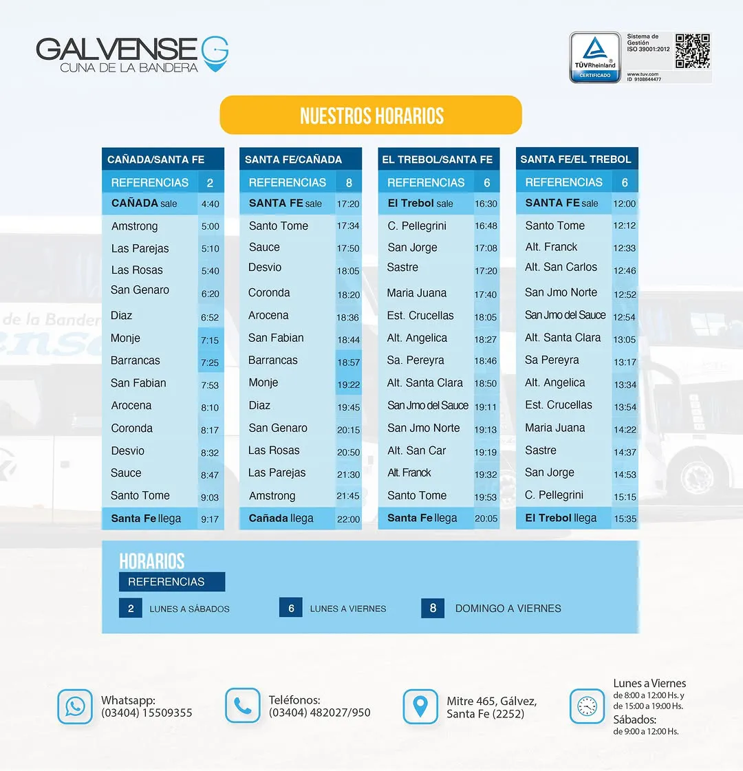 Les compartimos los horarios de nuestro servicio de transporte.Recordá comprar tu boleto directo con anti...ae lunes a viernes 8-00 a 12-00 y de 15-00 a 19-00 hs o sábados de 9-00 a 12-00 hs. nuestro WhatsApp- 3404-509355 nues (2)